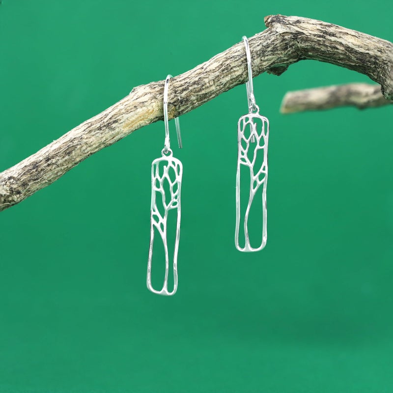 Boma Jewelry Sterling Silver Rectangle Tree Silhouette Dangle Earrings - Image 4